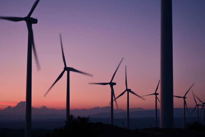 Windmills at night