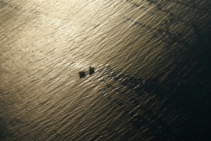 Oil platform on the ocean. Photo.