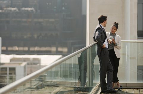 People talking outside